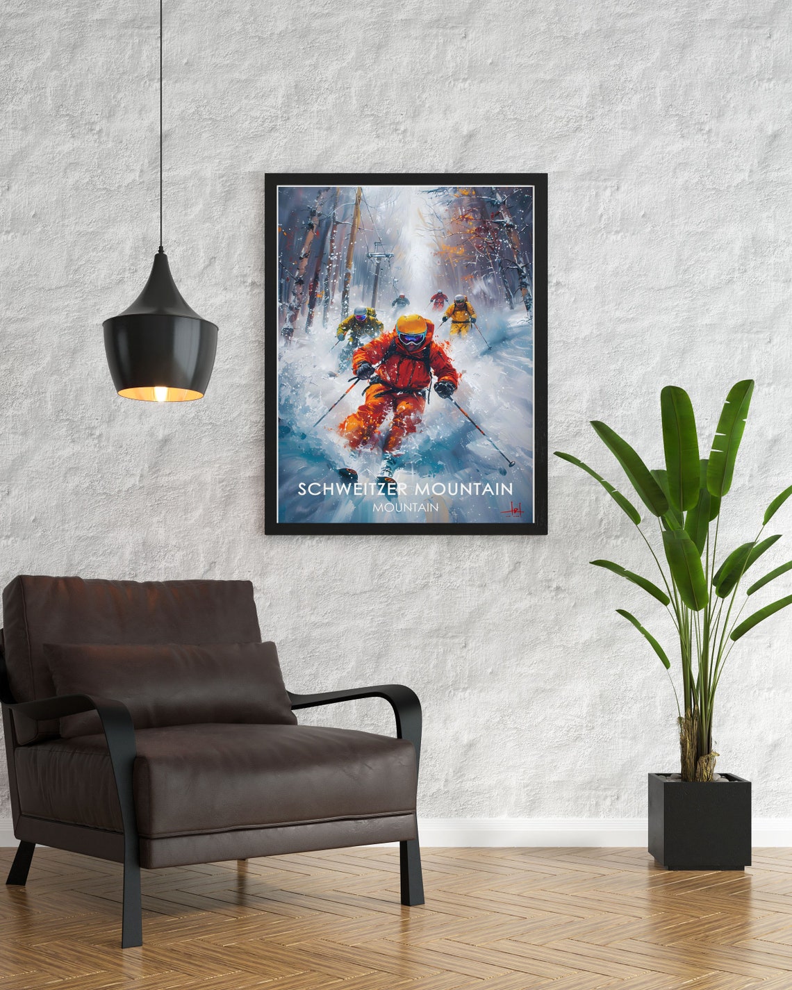 Schweitzer Mountain Powder Skiers Dynamic Idaho Ski Scene Poster - Image 3