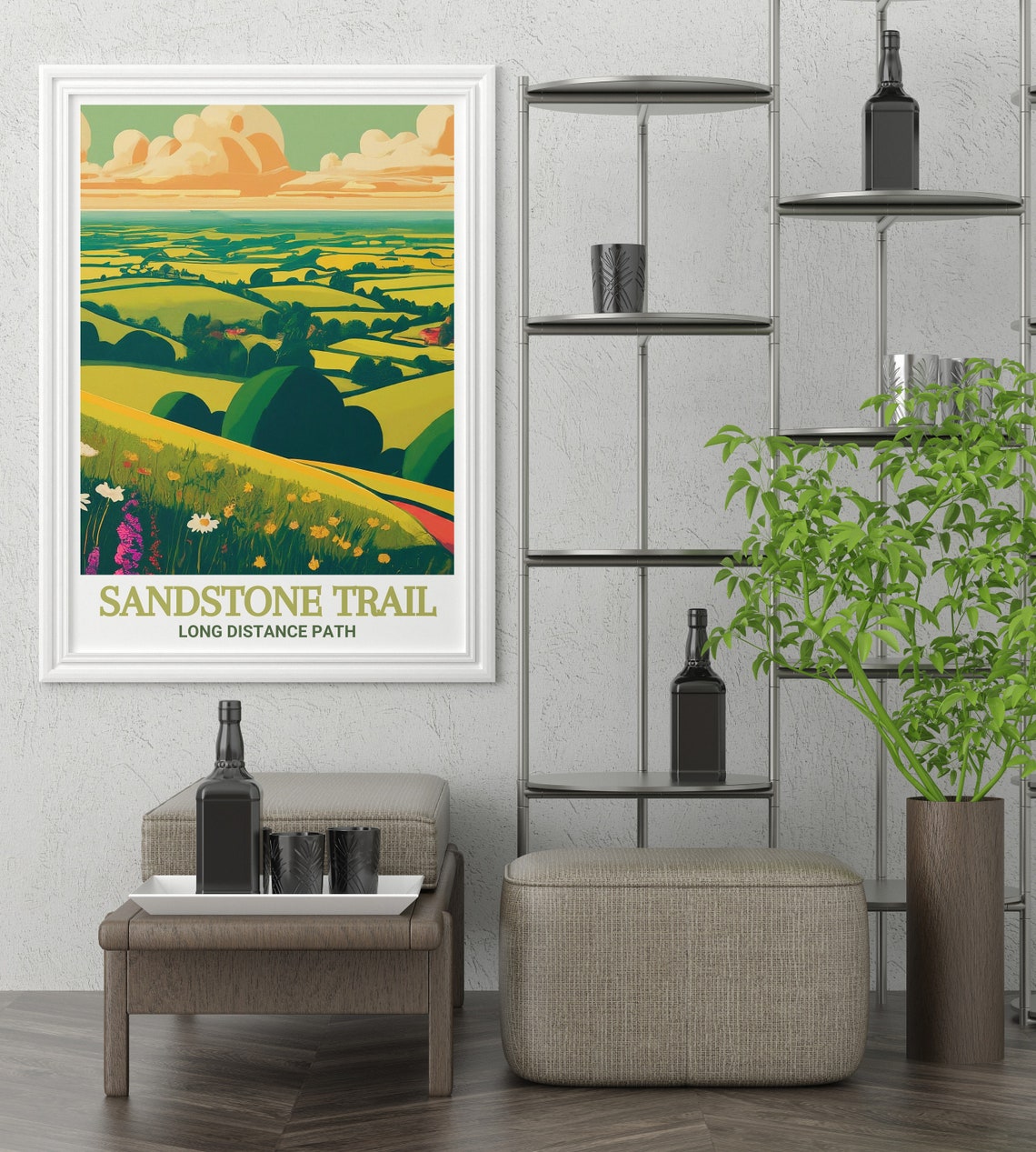 Sandstone Trail Rolling Green Hills Vista Hiking Travel Poster - Image 2