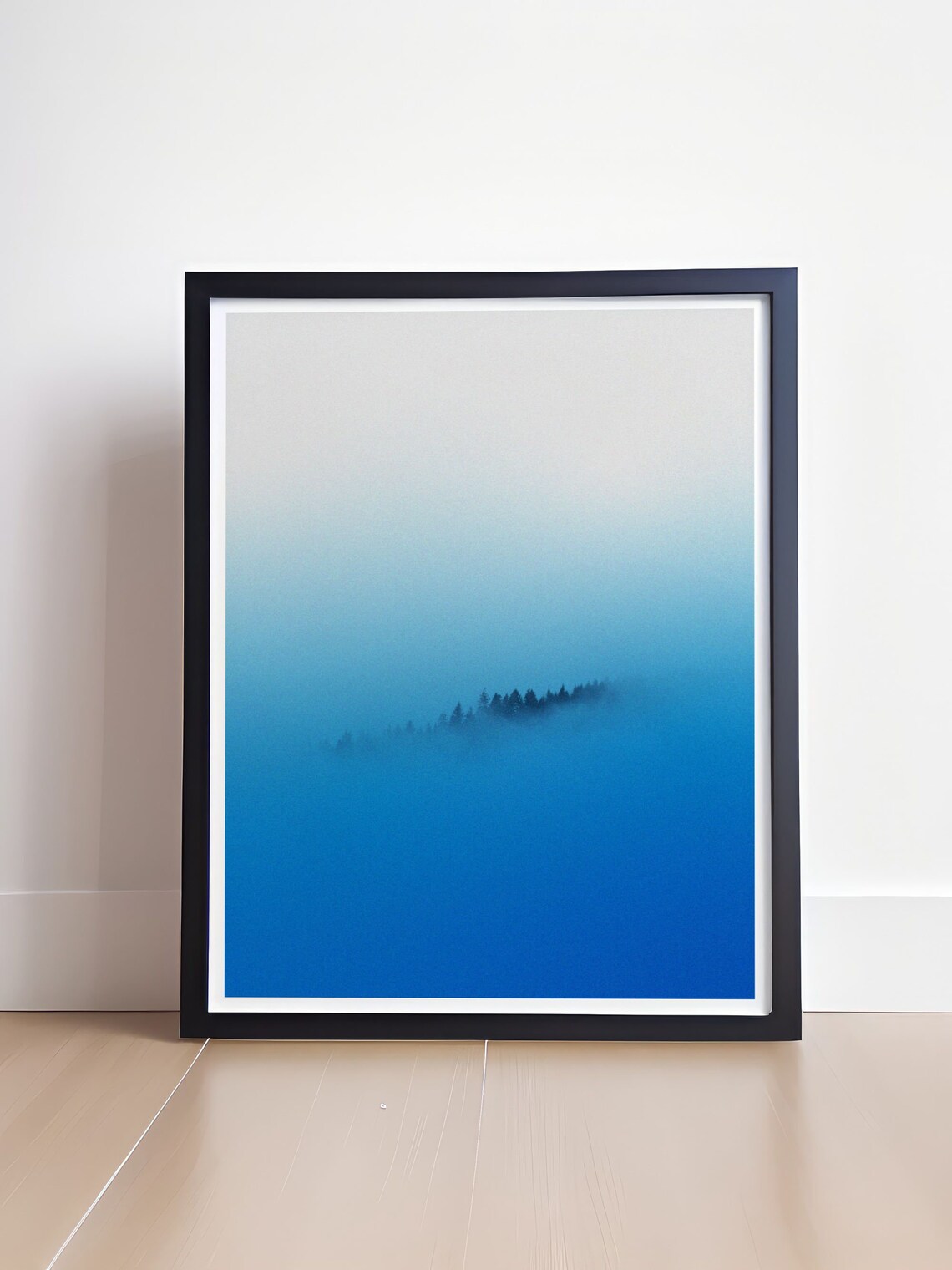Misty Pine Treetops Emerging From Blue Fog Minimalist Nature Print - Image 4