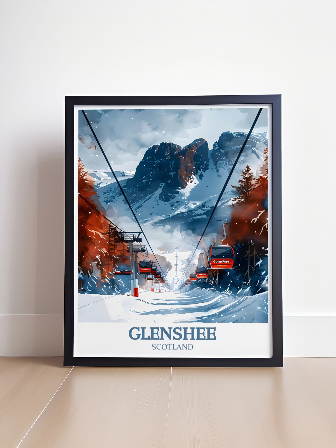 Glenshee Scotland Gondola Cabins Ascending Snowy Peak Poster - Image 4