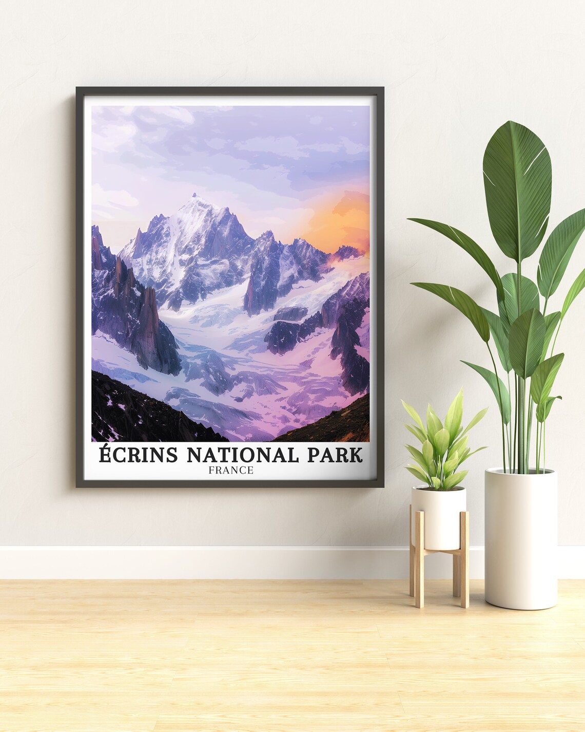 Écrins National Park France Snowy Peak Pink Alpenglow Poster - Image 2