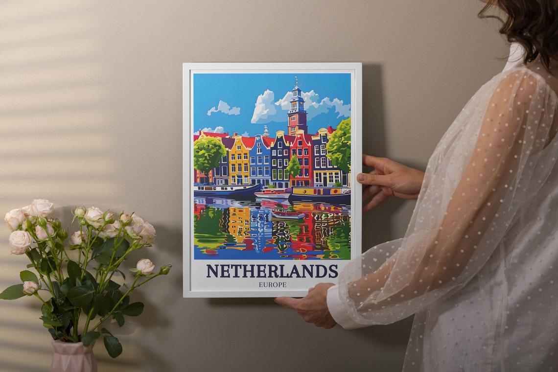Netherlands Amsterdam Canal Gabled Houses Water Reflection Poster - Image 2