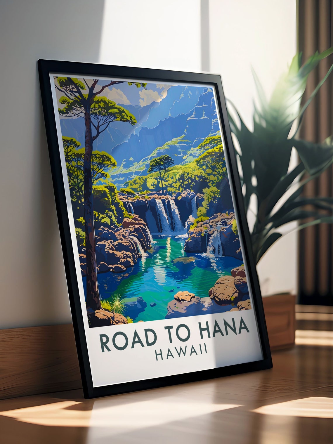 Road to Hana Hawaii Waterfall Pool Tropical Rocks Scene Poster - Image 2