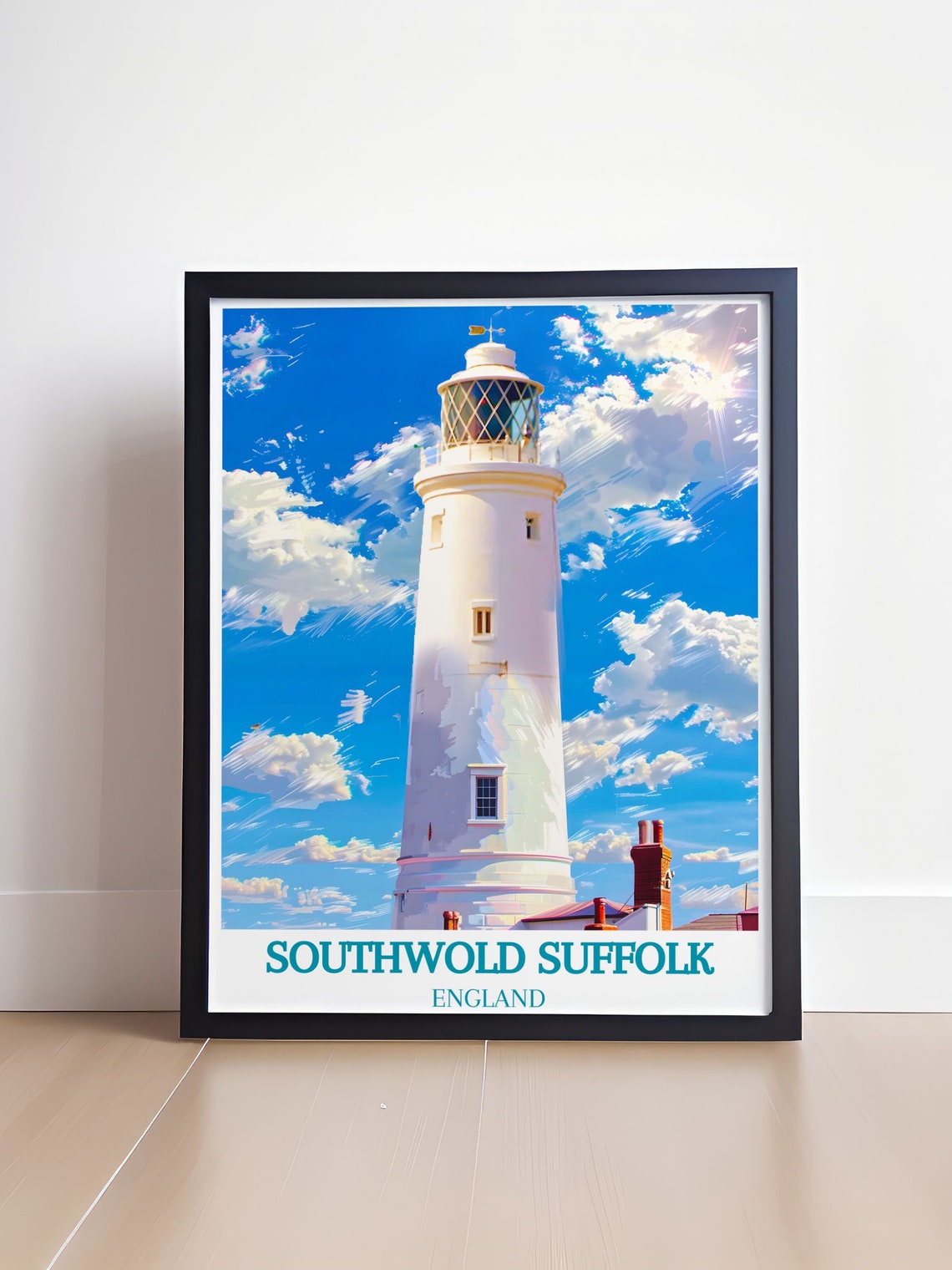 Southwold Suffolk White Lighthouse Against Bright Blue Sky Poster - Image 4