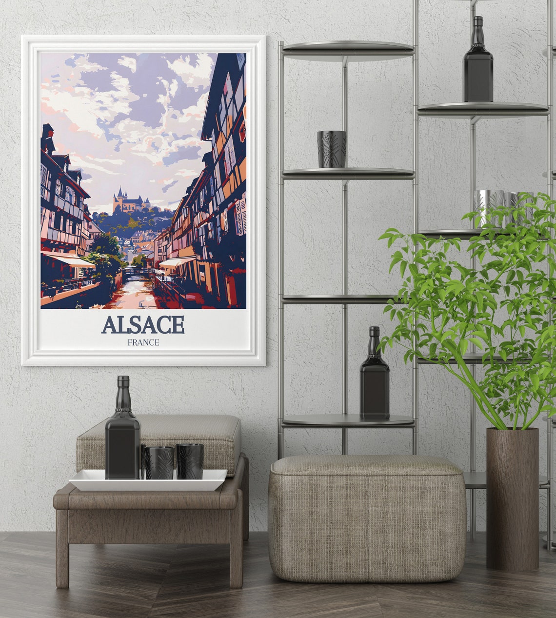 Alsace Half Timbered Village Street Castle View Travel Art Poster - Image 3