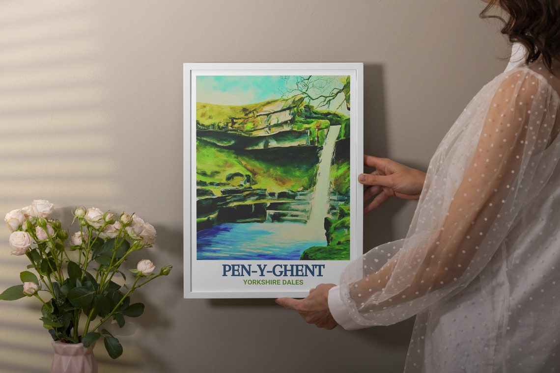 Pen-y-ghent Hull Pot Waterfall Painterly Dales Travel Poster - Image 2