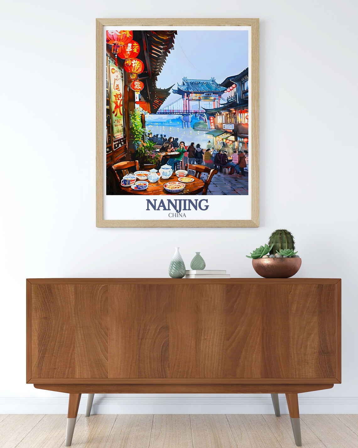 Nanjing China Fuzimiao Lanterns Street Food Watercolor Night Poster - Image 3