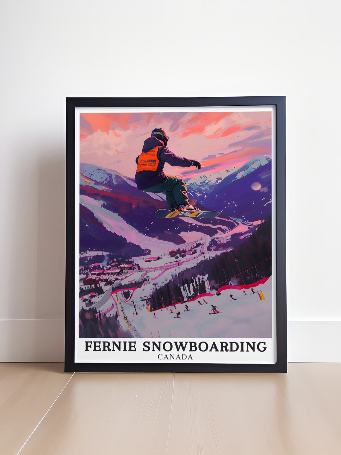 Fernie Snowboarding Canada Sunset Jump Mountain Resort Poster - Image 4