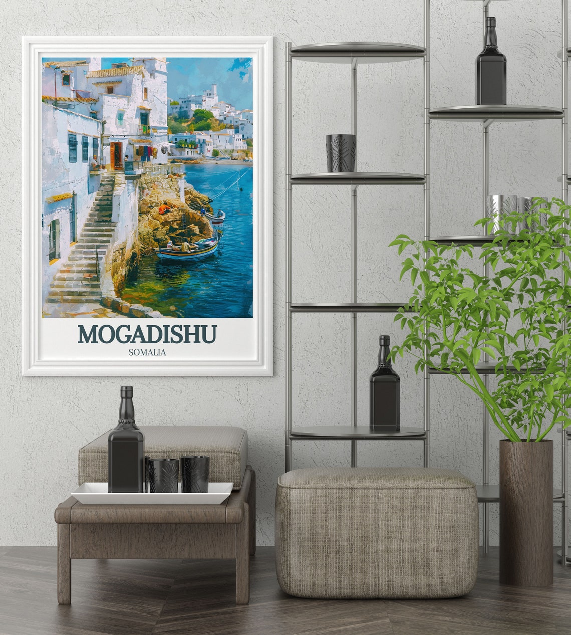 Mogadishu Somalia Whitewashed Coastal Harbor Old Town Travel Poster - Image 3
