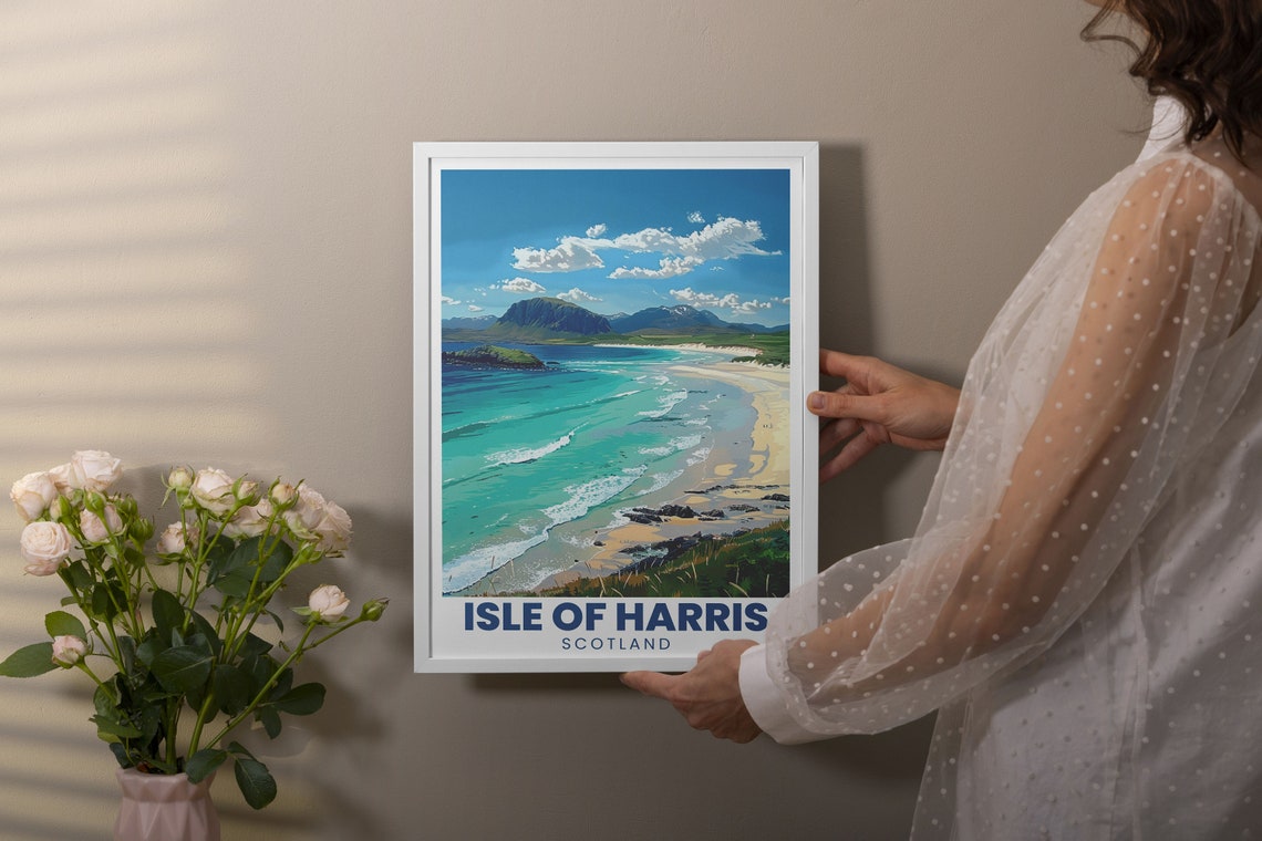 Luskentyre Beach Turquoise Bay Mountains Isle of Harris Poster - Image 3