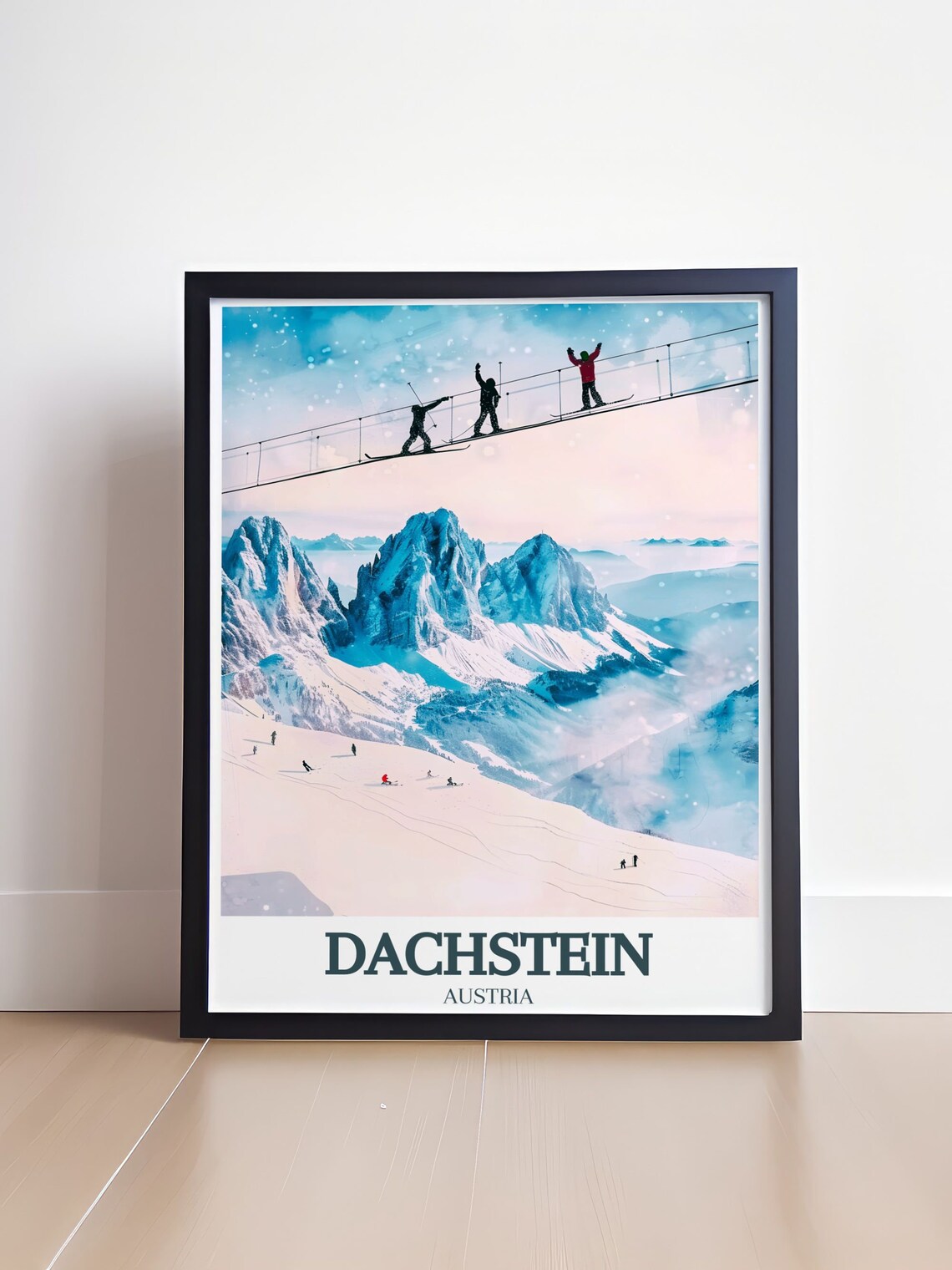 Dachstein Sky Bridge Skiers Alpine Snow Peaks Adventure Travel Poster - Image 4