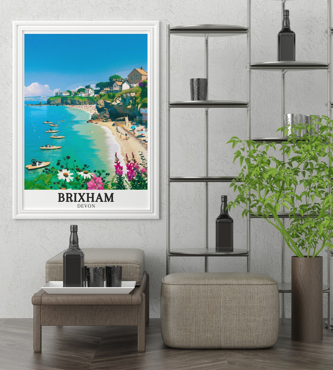 Brixham Devon Turquoise Beach Kayaks Summer England Travel Poster - Image 3
