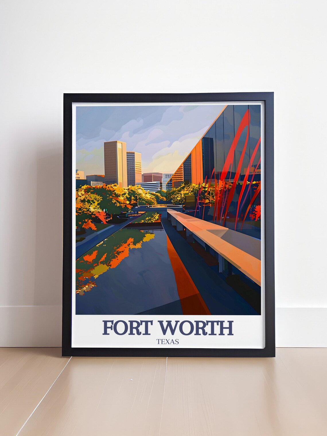 Fort Worth Cultural District Canal Skyline Texas Travel Poster - Image 4