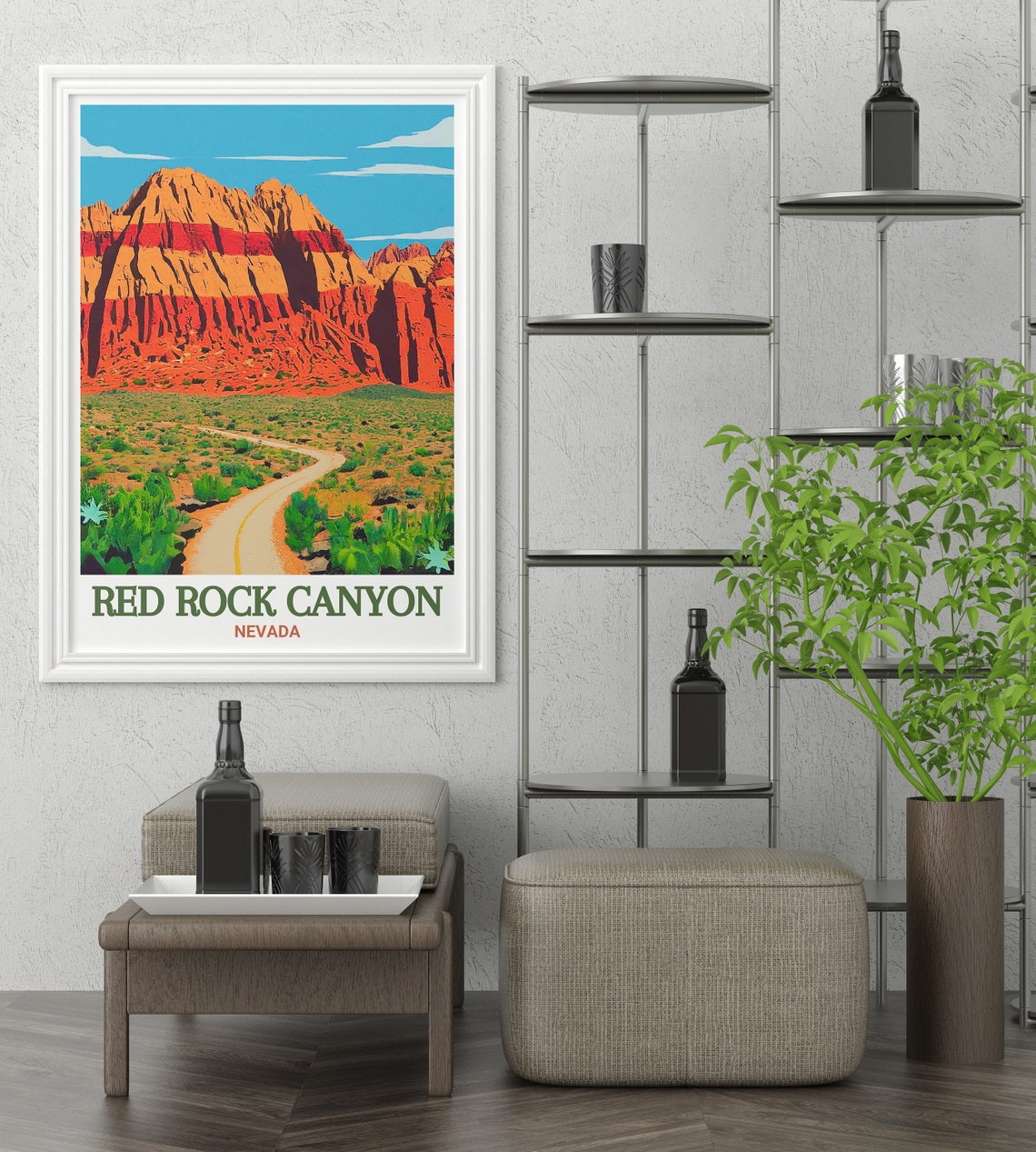 Red Rock Canyon Nevada Desert Road Red Escarpment Sunset Poster - Image 2