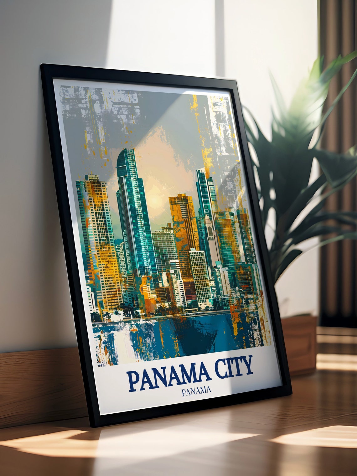 Panama City Panama Modern Skyline Teal Gold Abstract Art Poster - Image 2