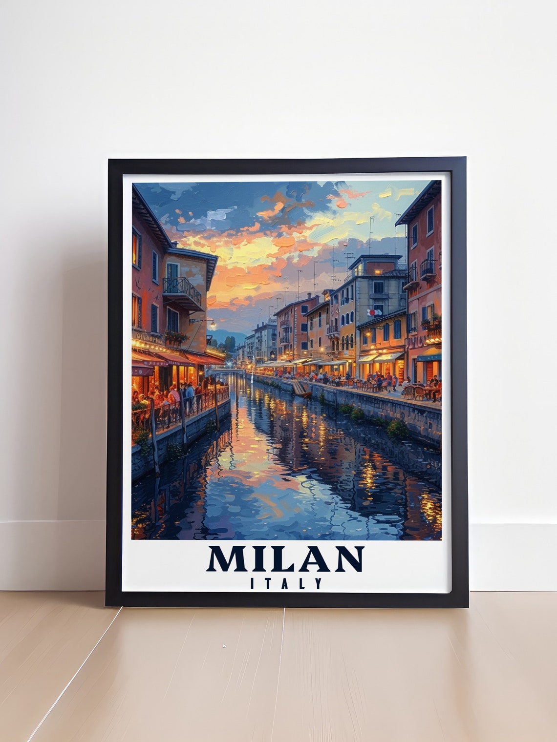 Milan Italy Navigli Canal at Sunset Water Reflections Poster - Image 4
