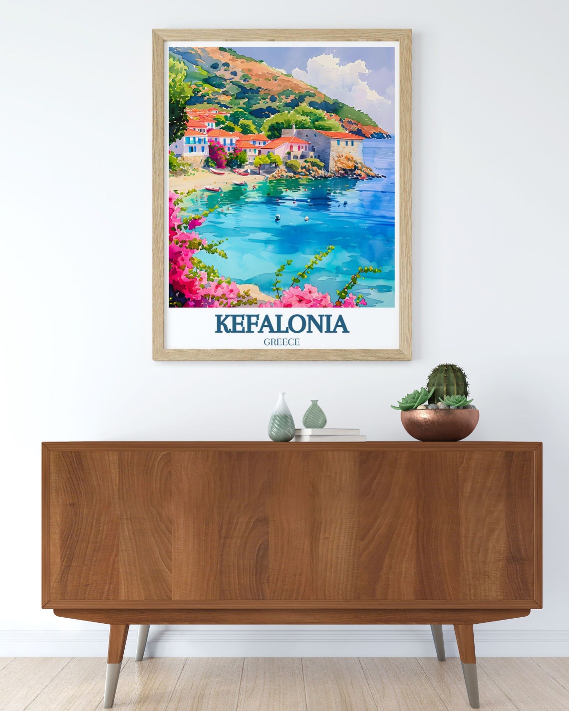 Kefalonia Greece Assos Village Harbor Watercolor Travel Poster - Image 3