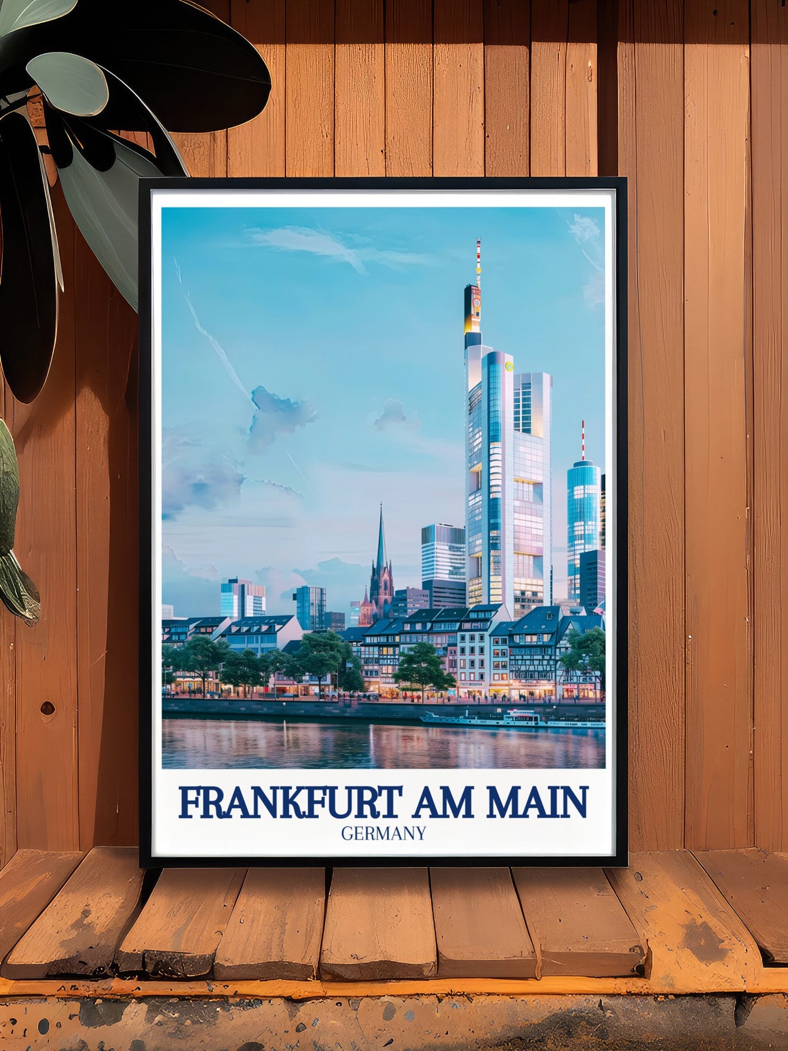 Frankfurt Am Main Commerzbank Tower Riverfront Skyline Travel Poster - Image 3