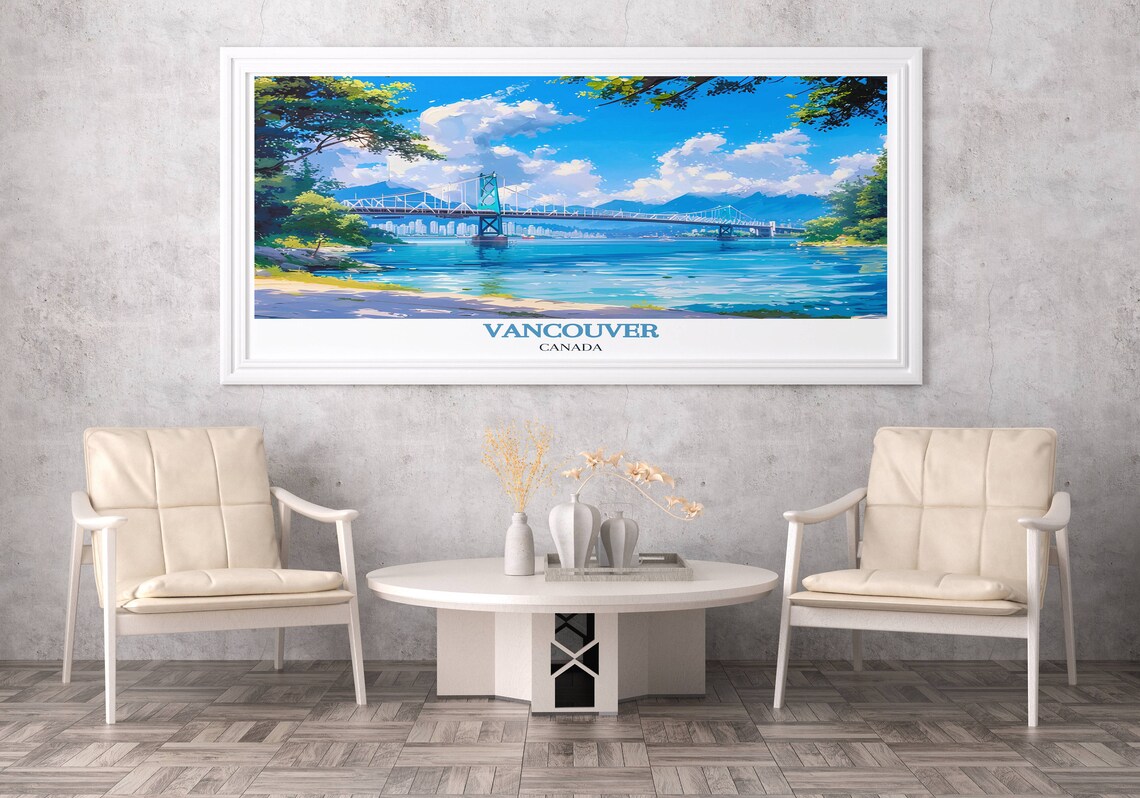 Vancouver Canada Lions Gate Bridge Over Sparkling Water Poster - Image 3