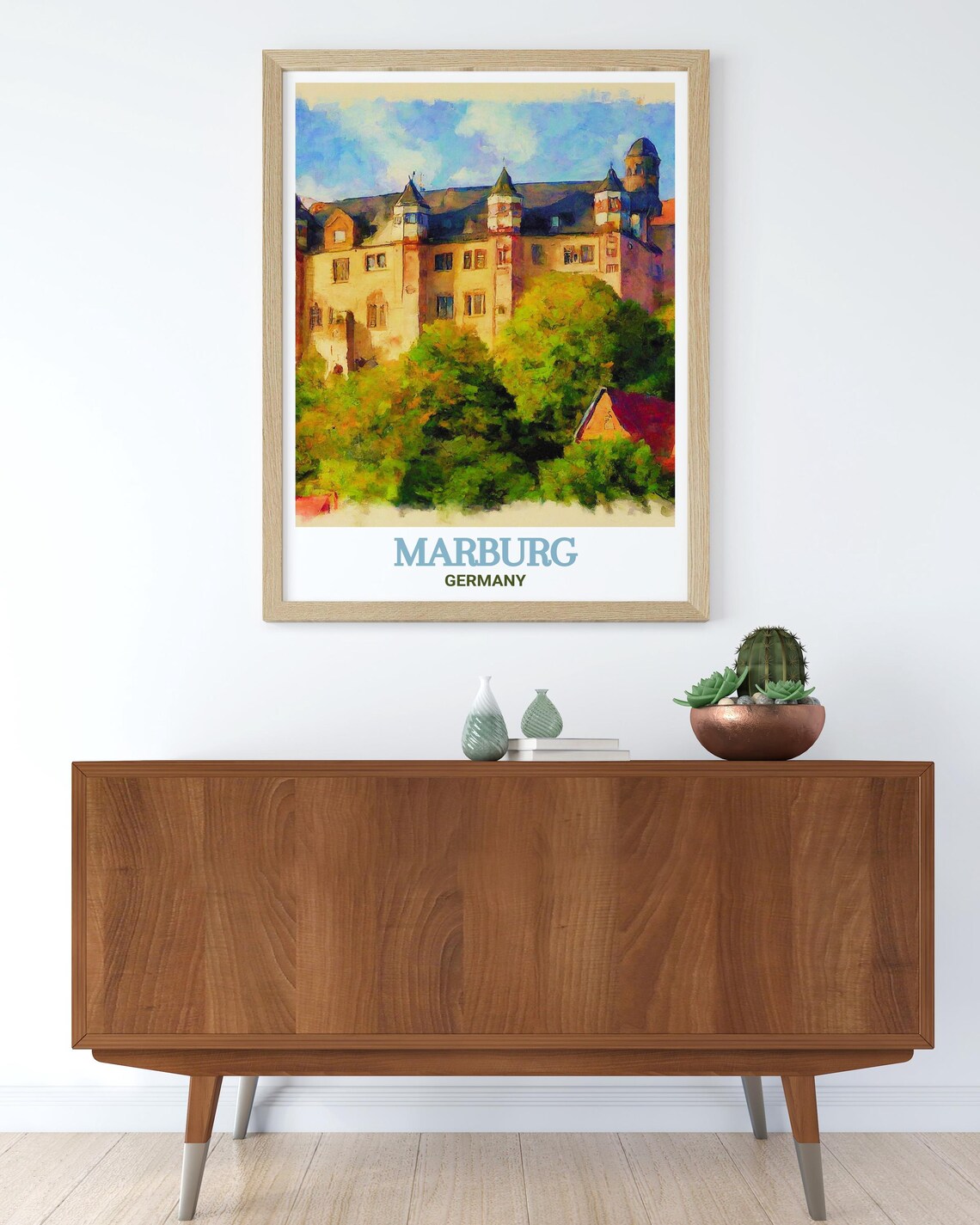 Marburg Castle Hilltop Fortress Towers Germany Painterly Travel Poster - Image 2