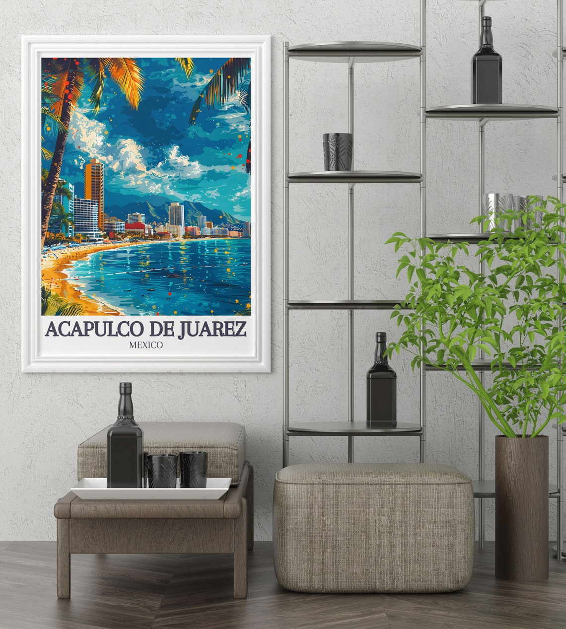 Acapulco Mexico Bay Sunny City Beach Palms Retro Travel Poster - Image 2