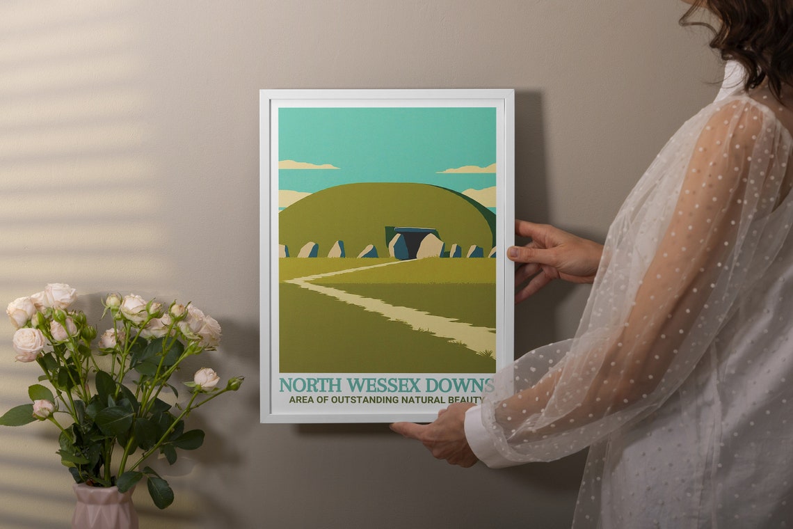 North Wessex Downs Travel Art West Kennet Long Barrow Print From Wessex Downs West Kennet Long Barrow Aonb Poster And Gifts - Image 2
