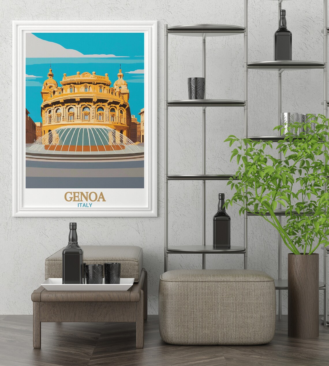 Piazza De Ferrari Palace and Fountain in Genoa Italy Travel Poster - Image 3