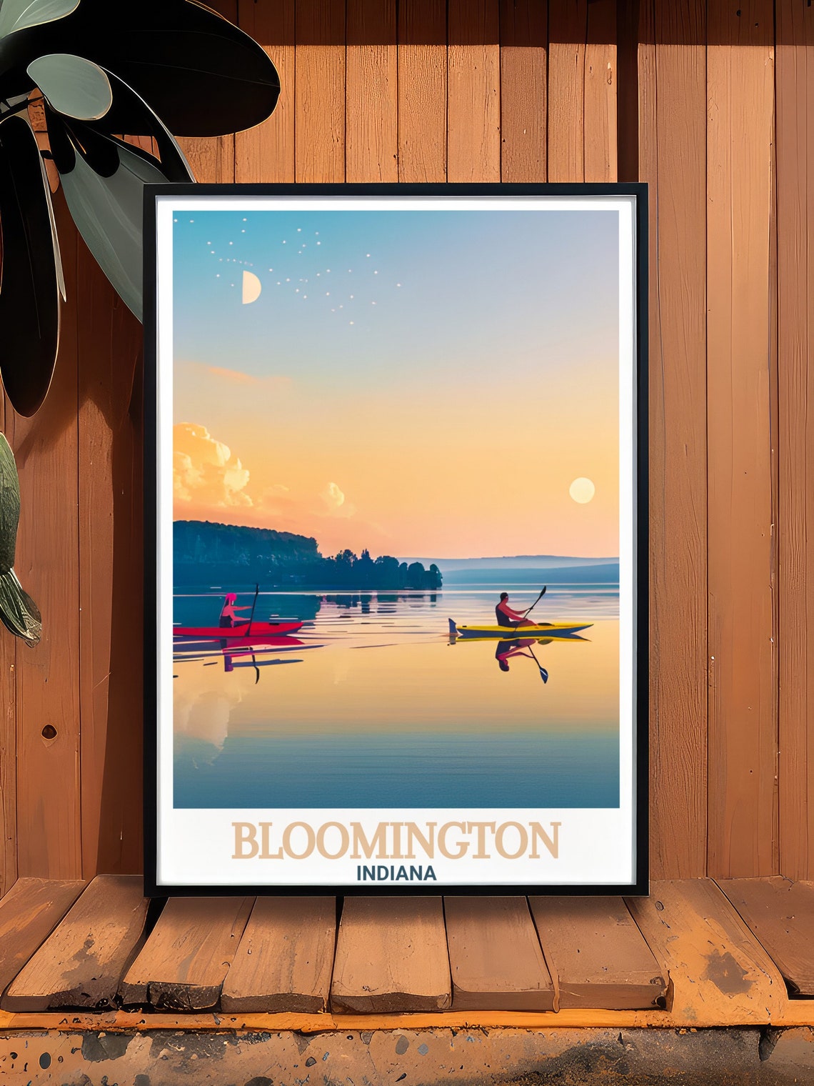 Bloomington Indiana Kayakers Sunset Lake Monroe Travel Poster - Image 2