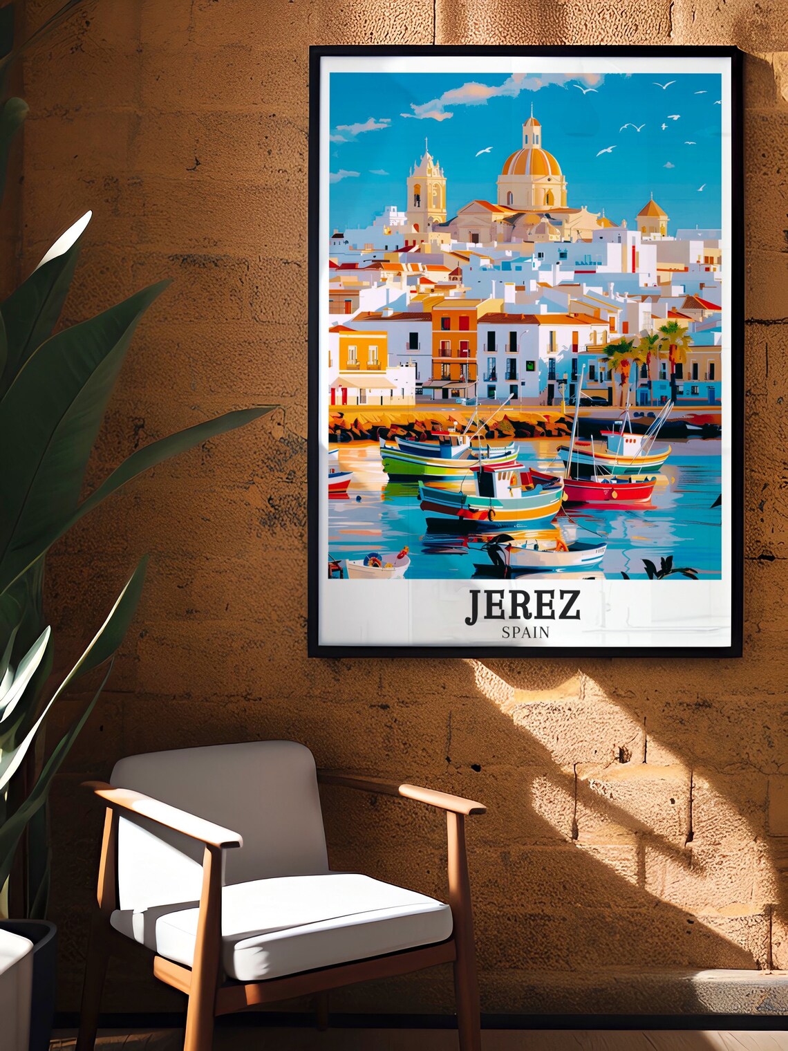 Jerez Spain Harbor Fishing Boats Cathedral Waterfront Travel Poster - Image 2