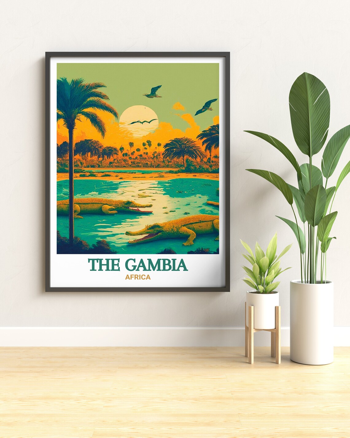 The Gambia Africa Crocodiles At Sunset Wildlife Travel Art Poster - Image 3