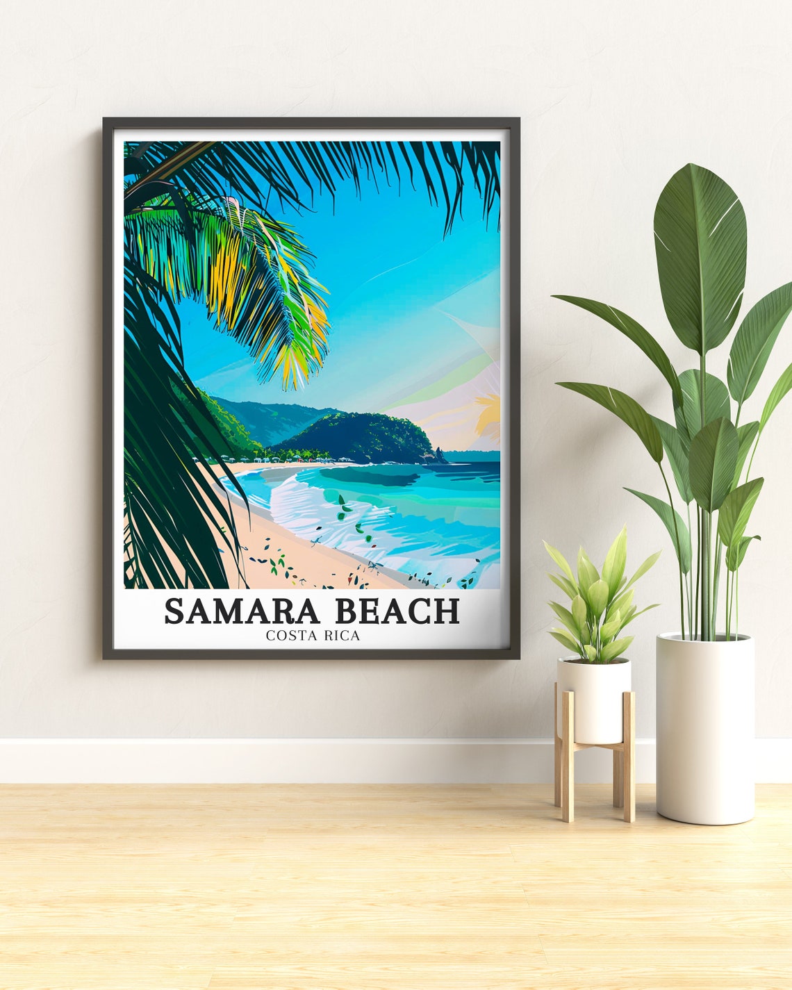 Samara Beach Costa Rica Palm Framed Crescent Bay Golden Poster - Image 3