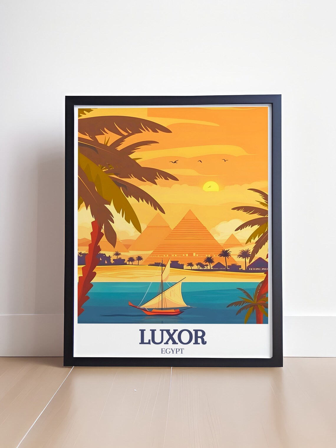 Luxor Egypt Giza Pyramids Felucca Sailboat Sunset Retro Travel Poster - Image 4