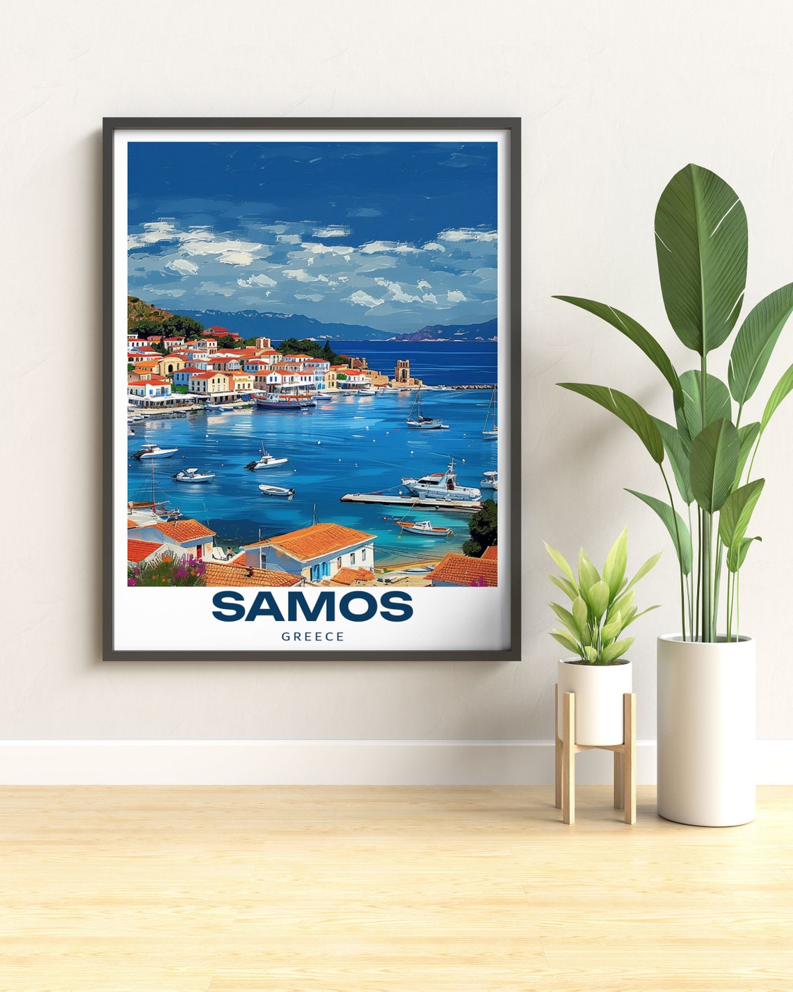Samos Greece Pythagoreio Harbor Boats Seaside Town View Poster - Image 2