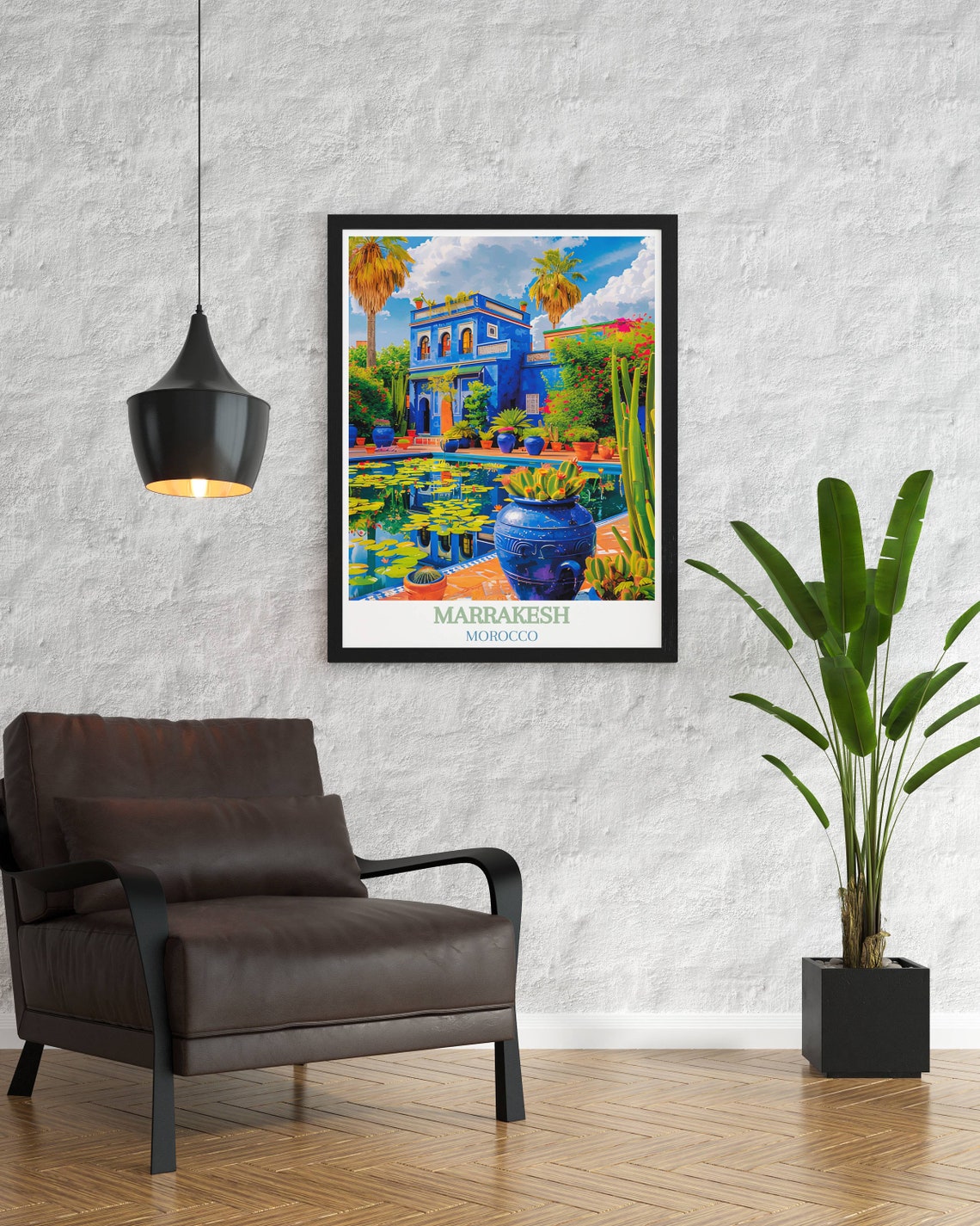 Marrakesh Morocco Majorelle Garden Blue Villa by Lily Pond Poster - Image 2