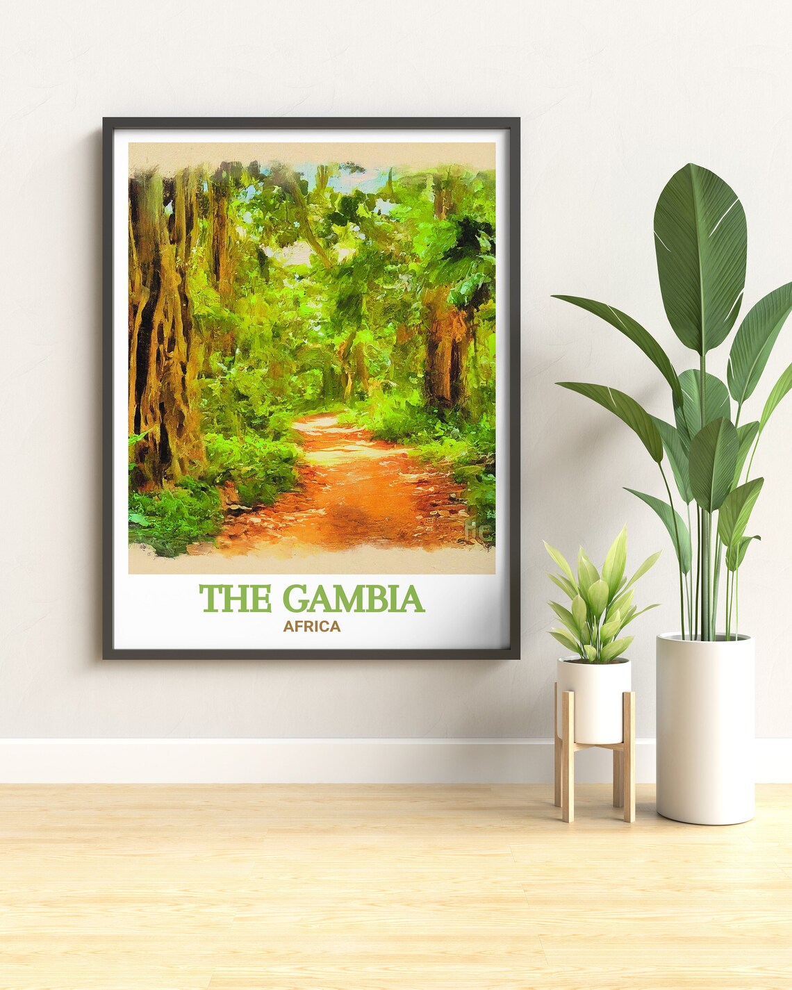 The Gambia Africa Lush Forest Path Watercolor Travel Art Poster - Image 3