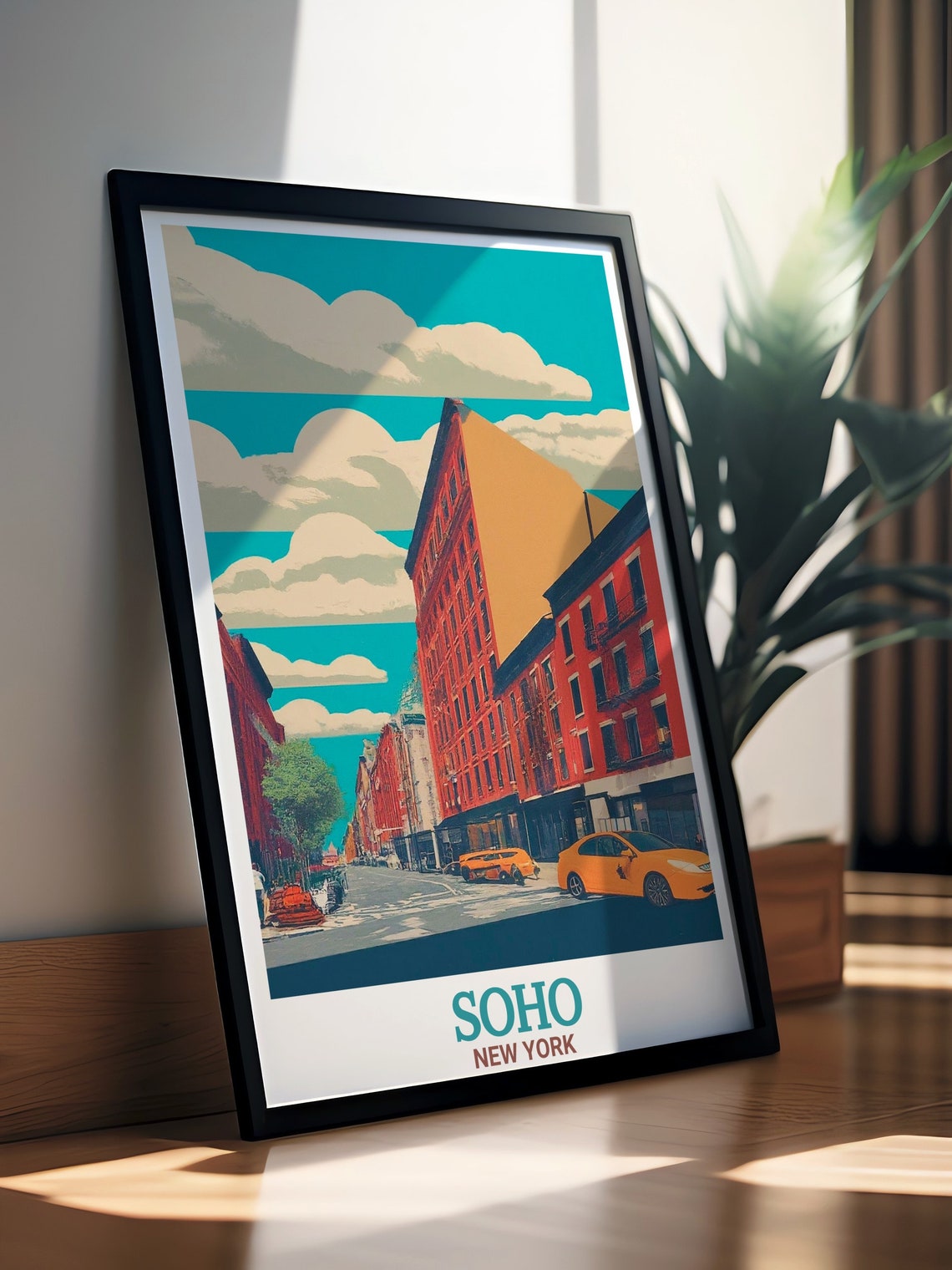Soho New York Spring Street Yellow Taxis Brick Buildings Poster - Image 3