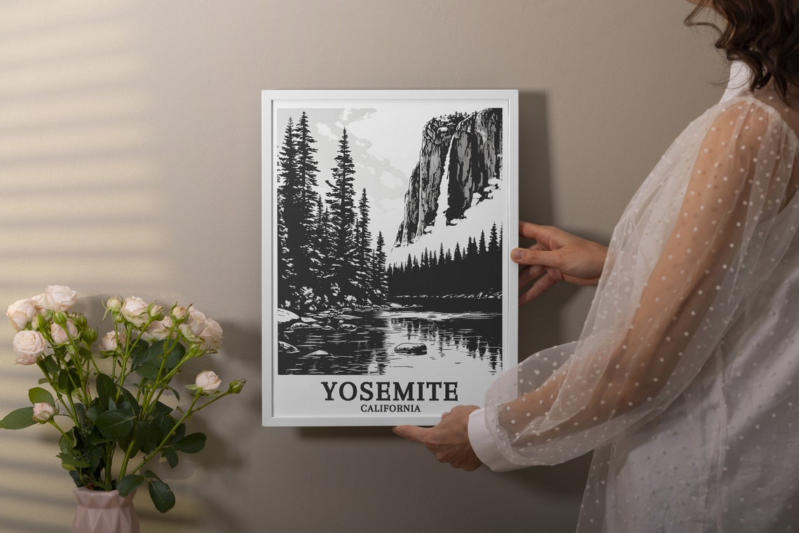 Yosemite El Capitan Monochrome Pine Forest California Poster - Image 2