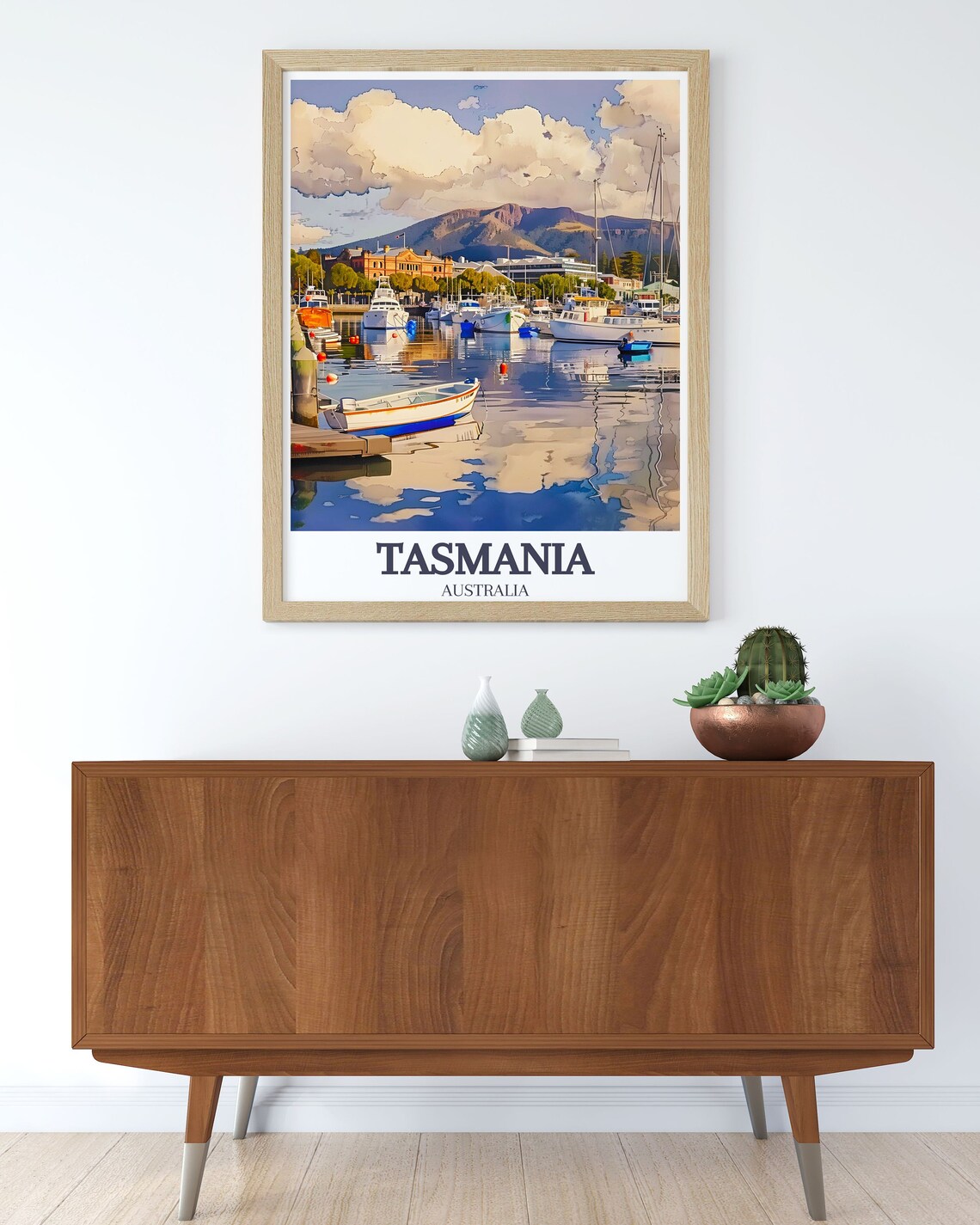 Tasmania Australia Hobart Harbor Sailboats Mountain Travel Poster - Image 2