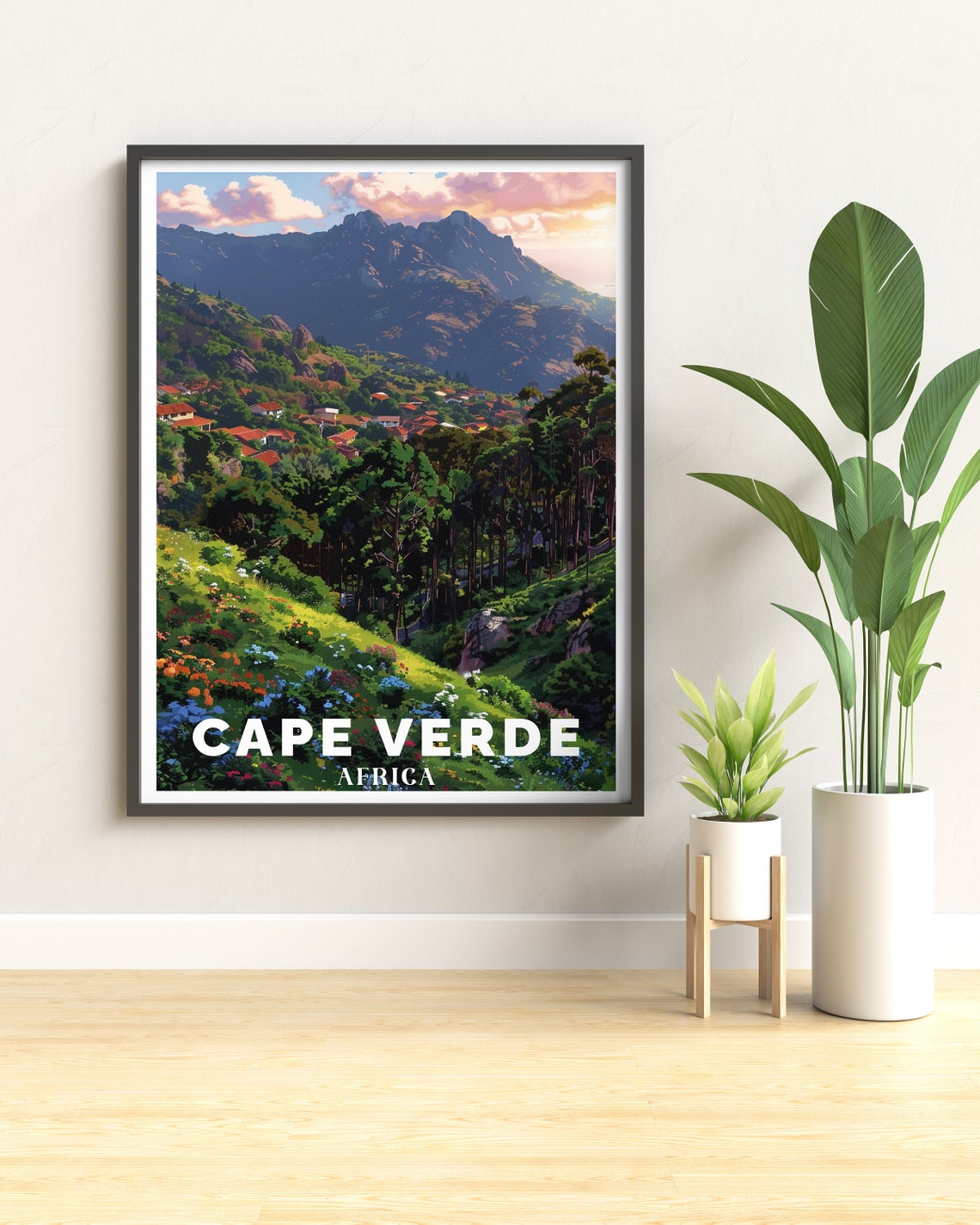 Cape Verde Mountain Village Terraced Hills Sunset Travel Poster - Image 2