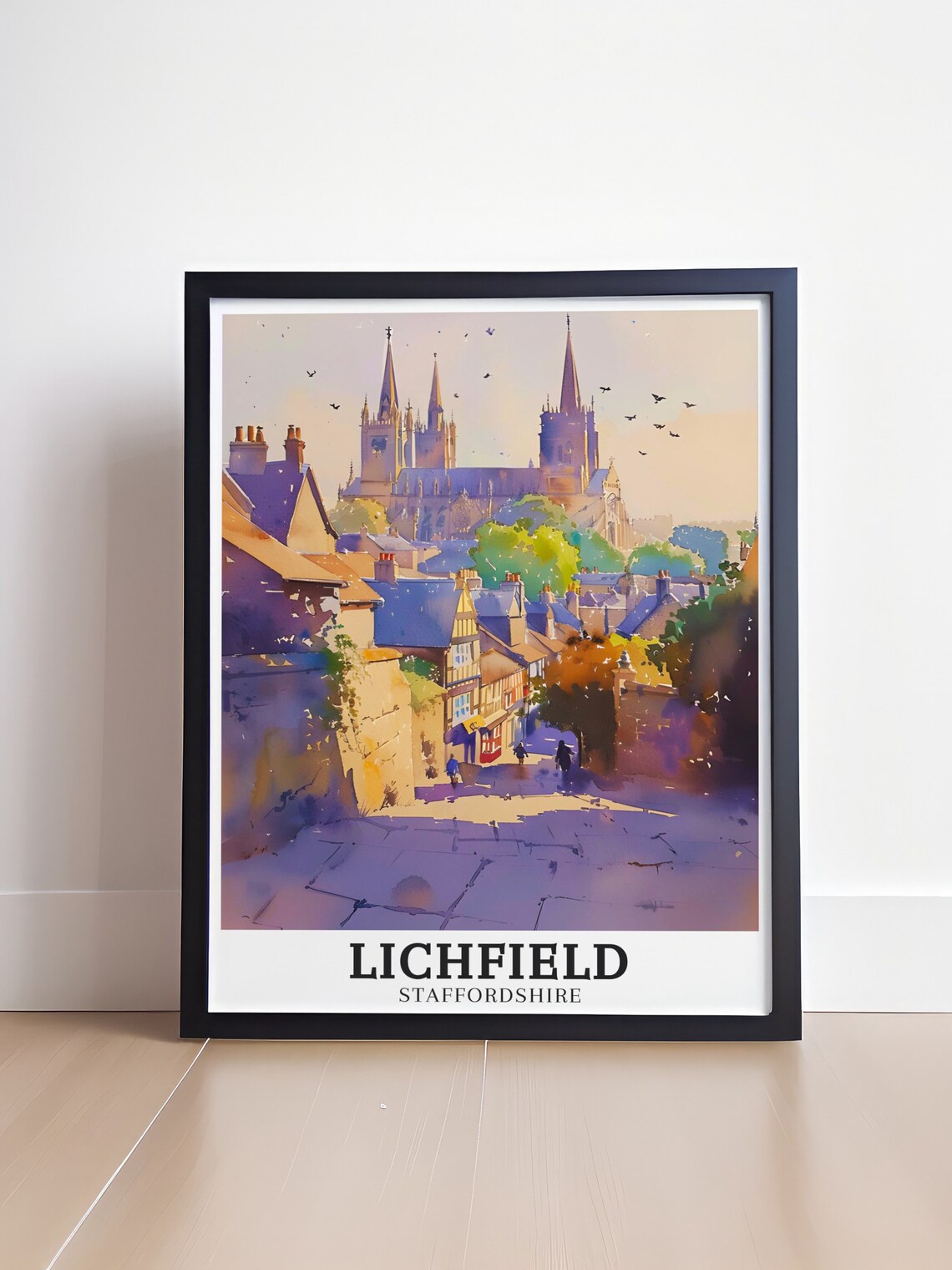 Lichfield Cathedral Morning Watercolor Staffordshire Travel Poster - Image 4