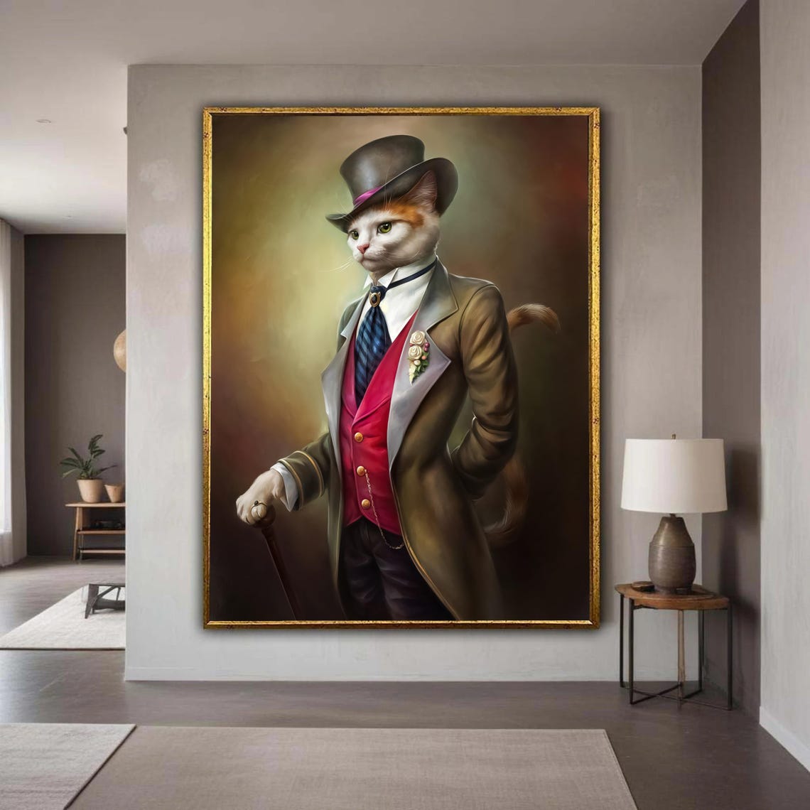 Dapper Gentleman Cat in Top Hat Victorian Portrait Art Poster