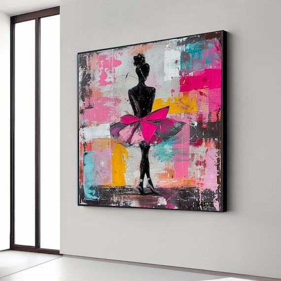 Ballerina Silhouette Pink Tutu Abstract Colorful Canvas Poster
