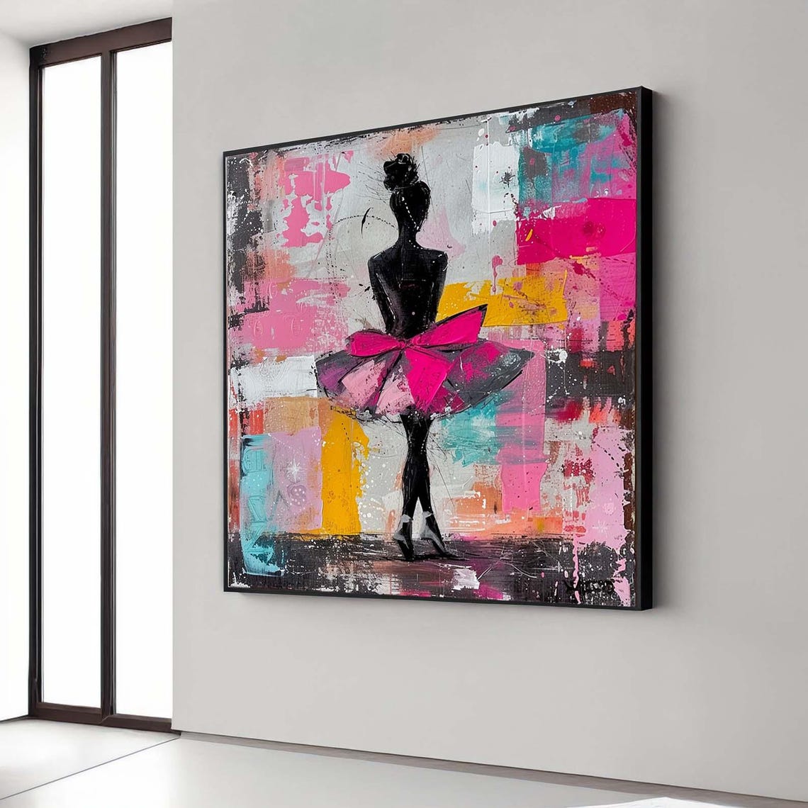Ballerina Silhouette Pink Tutu Abstract Colorful Canvas Poster