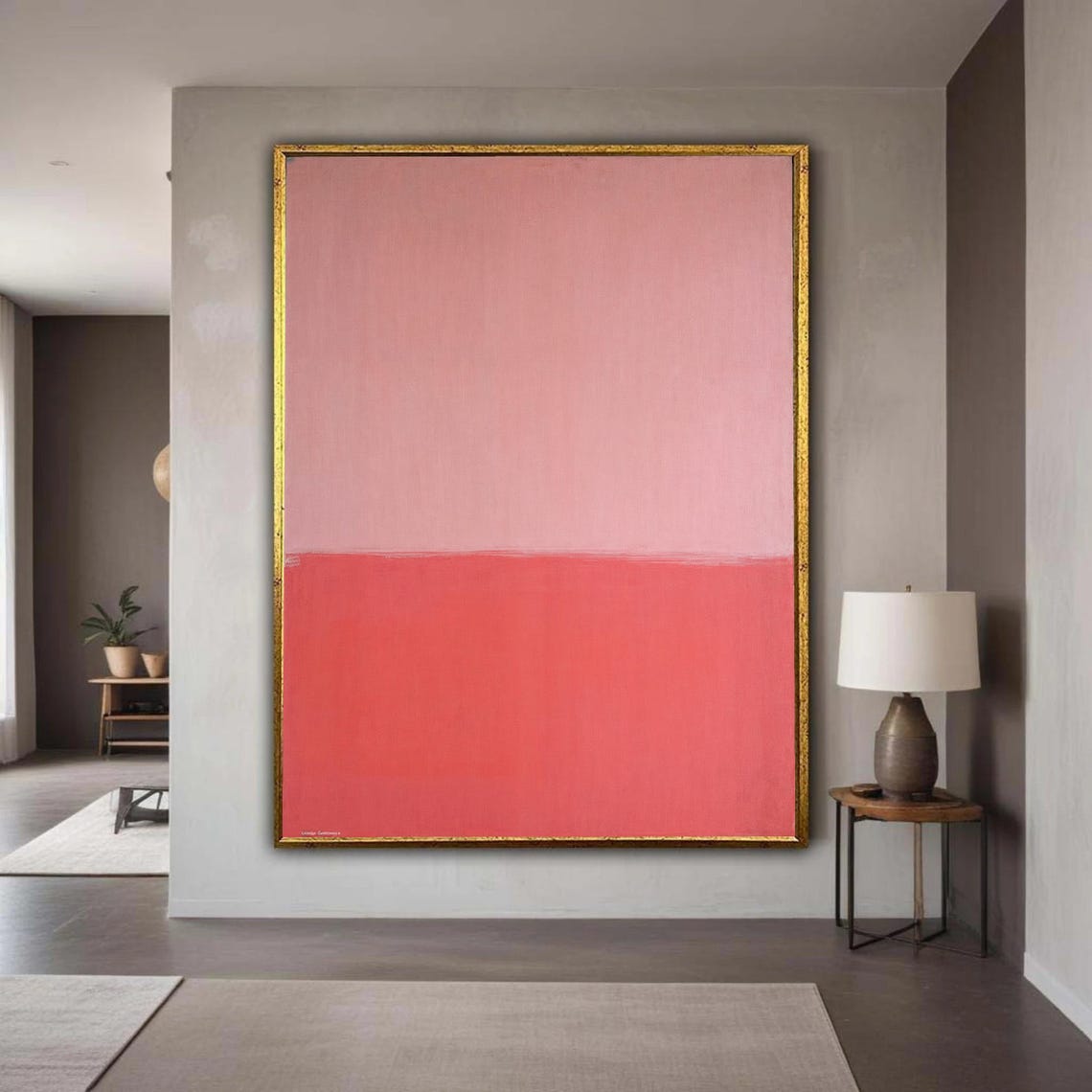 Blush Pink And Coral Red Two Tone Minimalist Abstract Art Poster