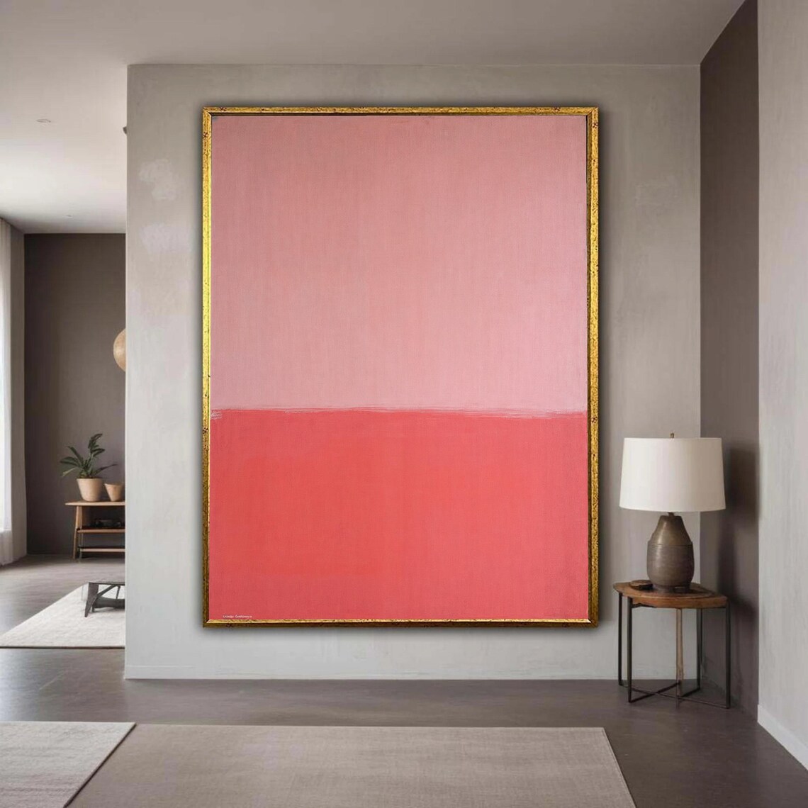 Mark Rothko Inspired Abstract Canvas Twotone Pink Red Wall Art Modern Minimalist Color Block Home Decor Gift