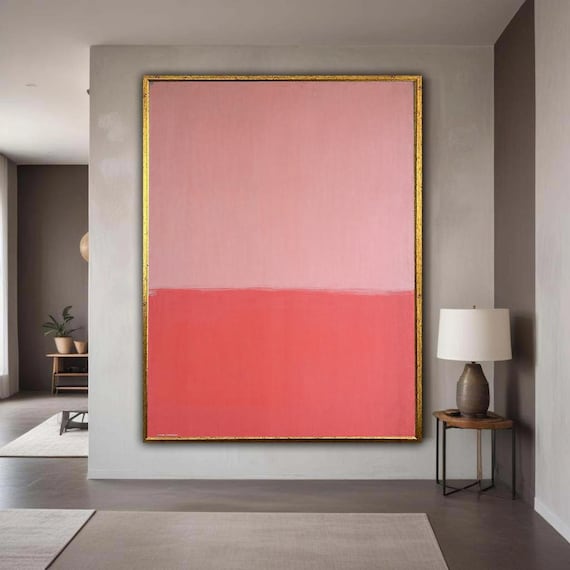Mark Rothko Inspired Abstract Canvas Twotone Pink Red Wall Art Modern Minimalist Color Block Home Decor Gift