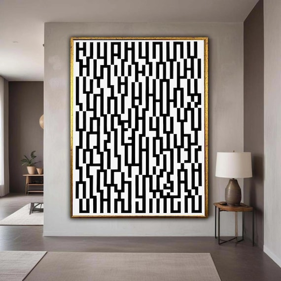 Modern Black And White Geometric Canvas Wall Art Abstract Pattern Decoration Minimalist Home Print Contemporary Gift Decor