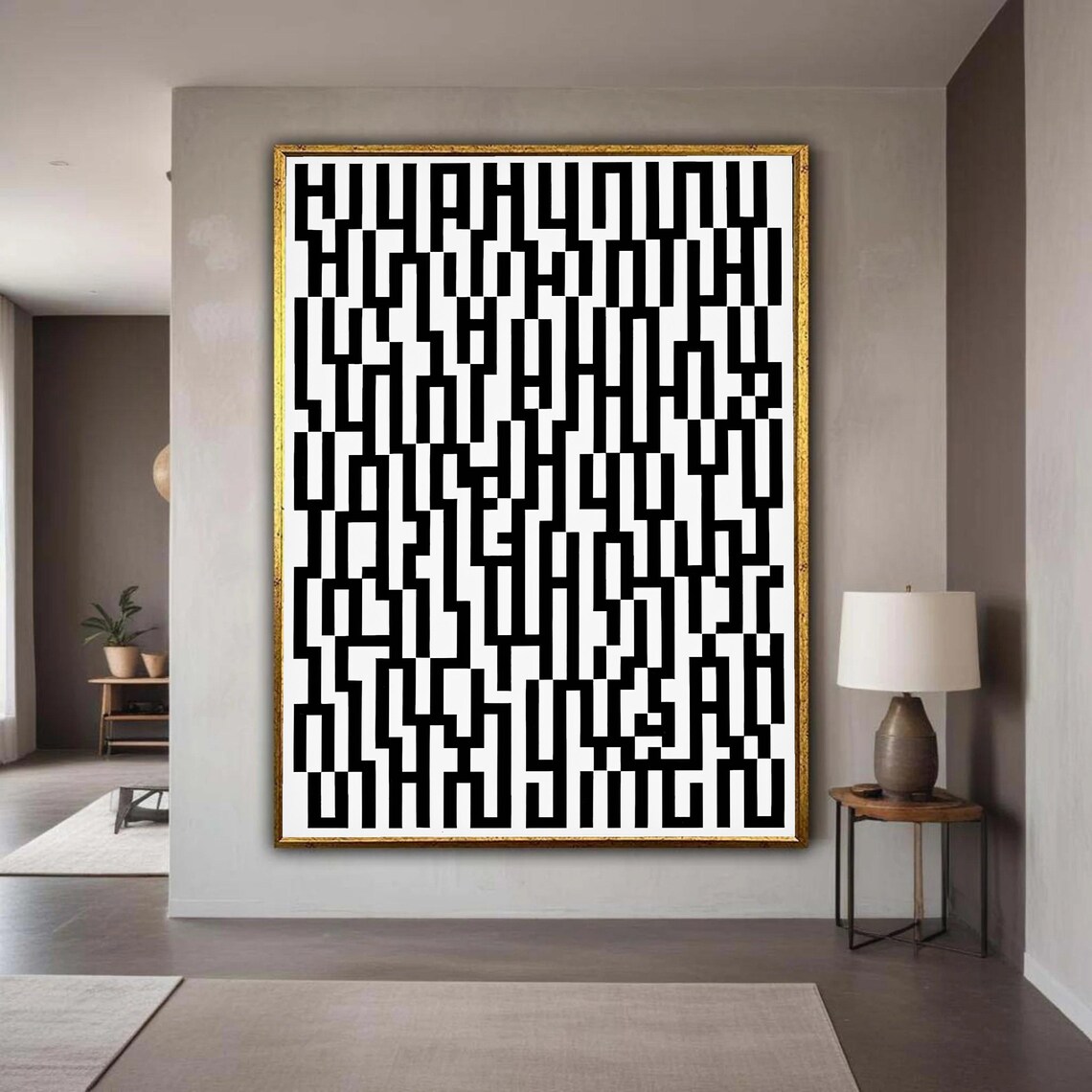 Modern Black And White Geometric Canvas Wall Art Abstract Pattern Decoration Minimalist Home Print Contemporary Gift Decor
