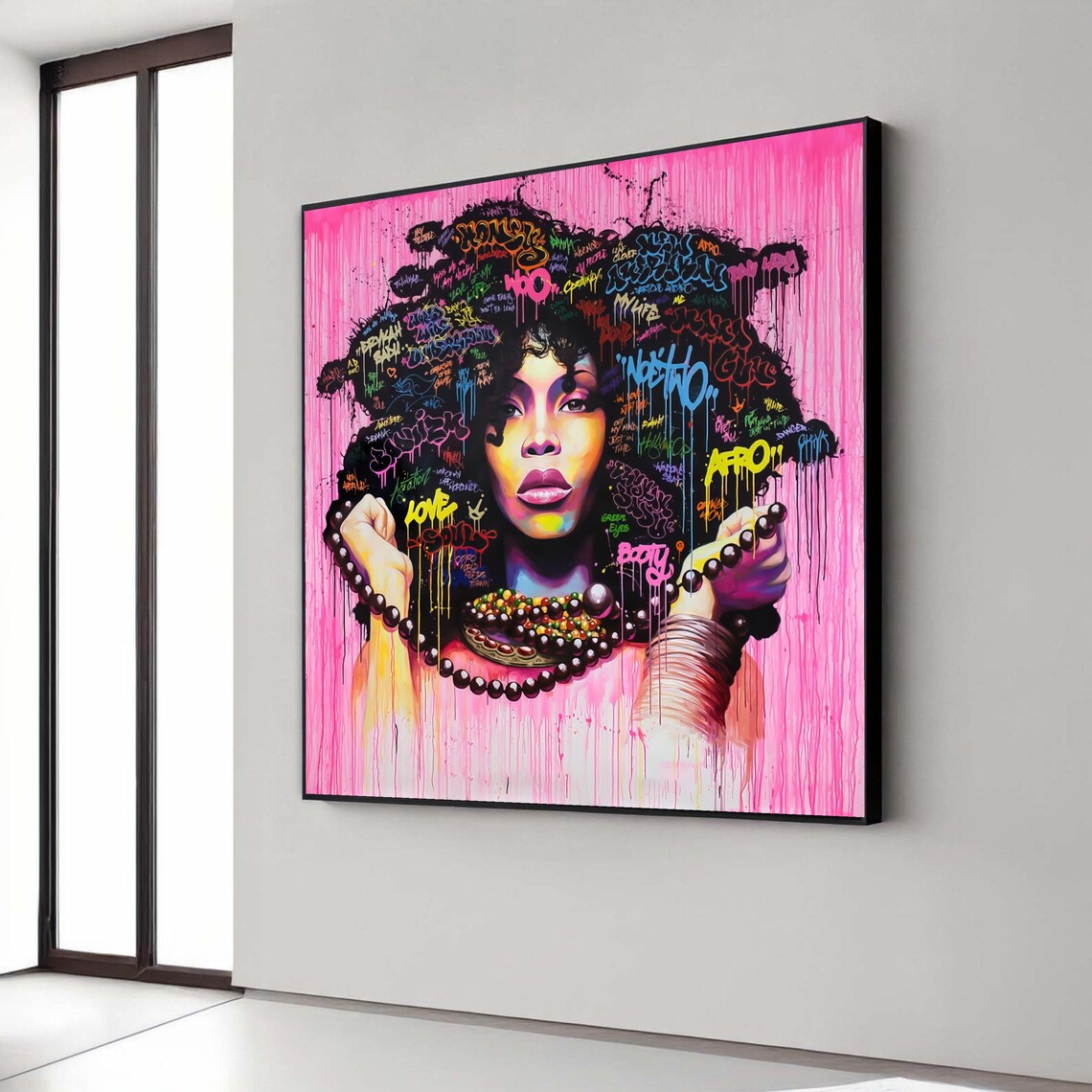 Afrocentric Woman With Graffiti Hair Pink Urban Portrait Art Poster
