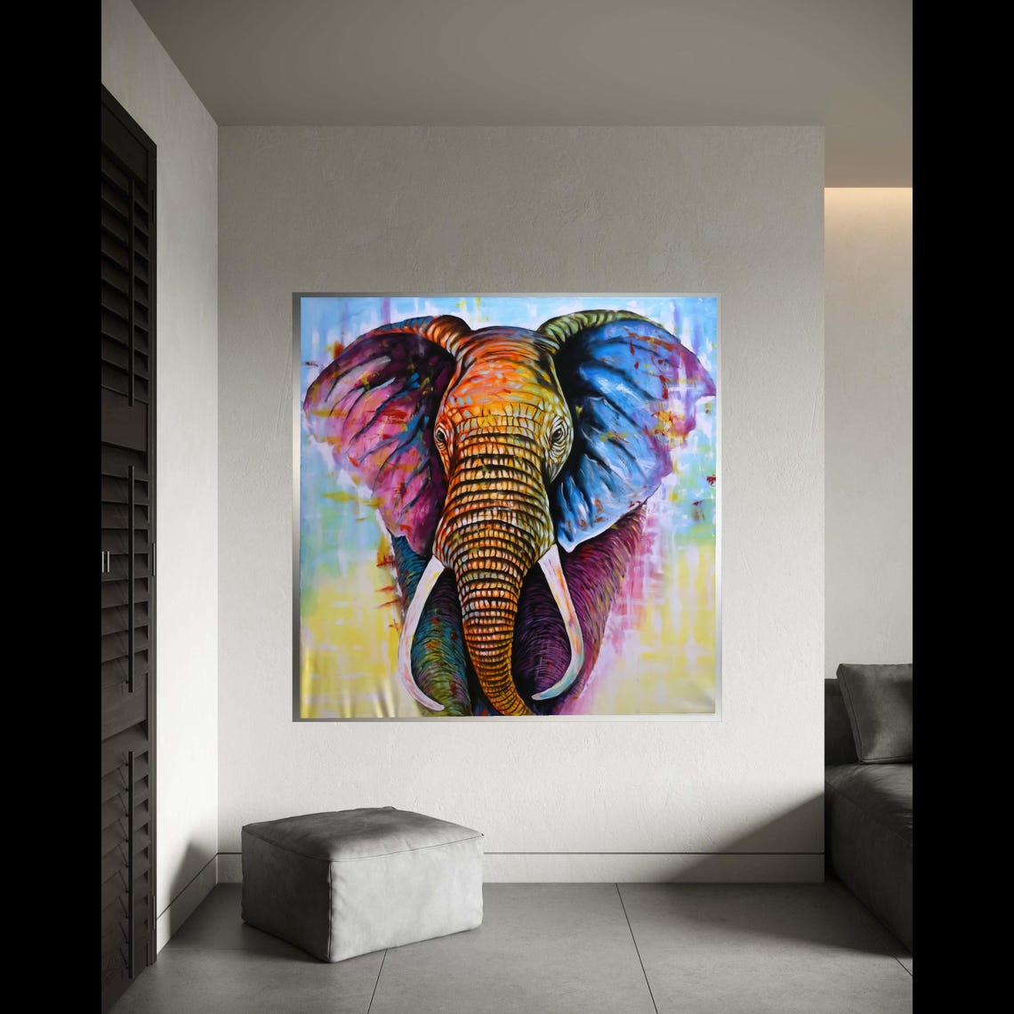 Vibrant Colorful Abstract Elephant Head Modern Art Portrait Poster